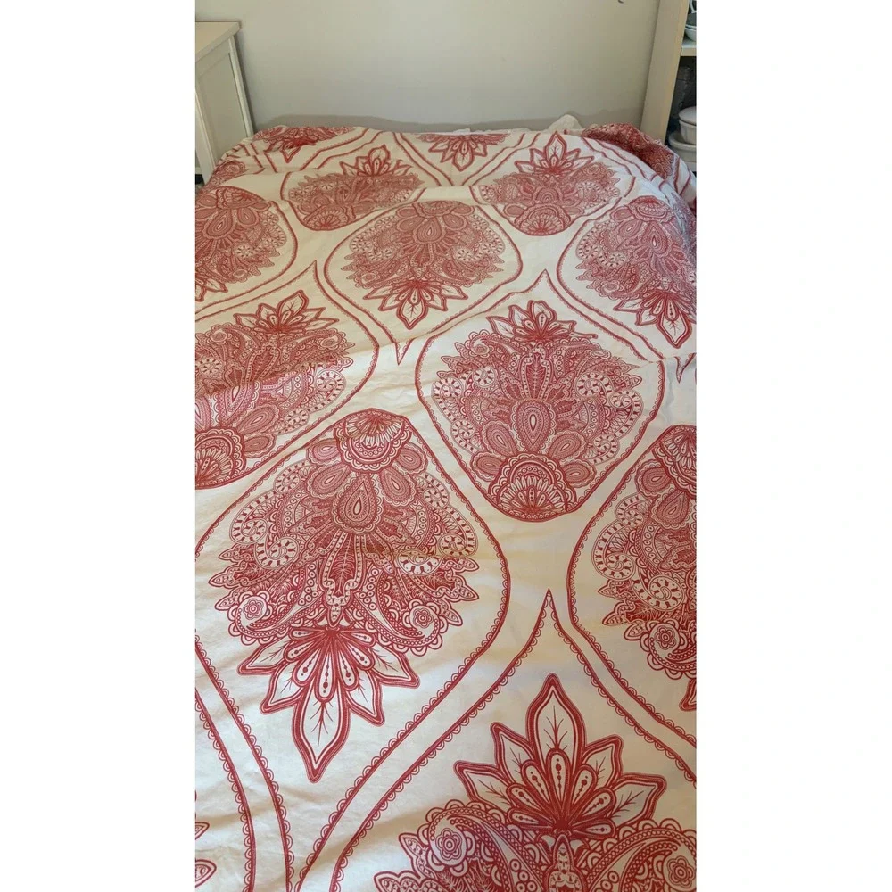 Pottery Barn Paisley Medallion Coral Twin Duvet Cover 100% Cotton Button Closure